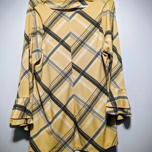 Yellow Plaid Bell Sleeve Tunic